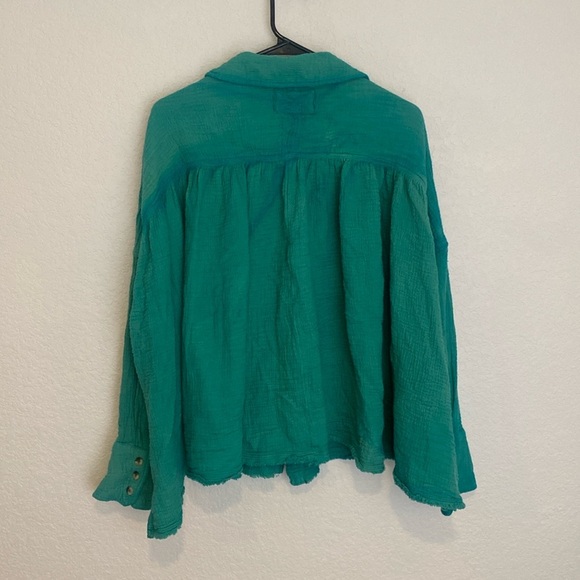 Free People We the Free Tie Dye Green gauze Button up Small - Picture 4 of 6